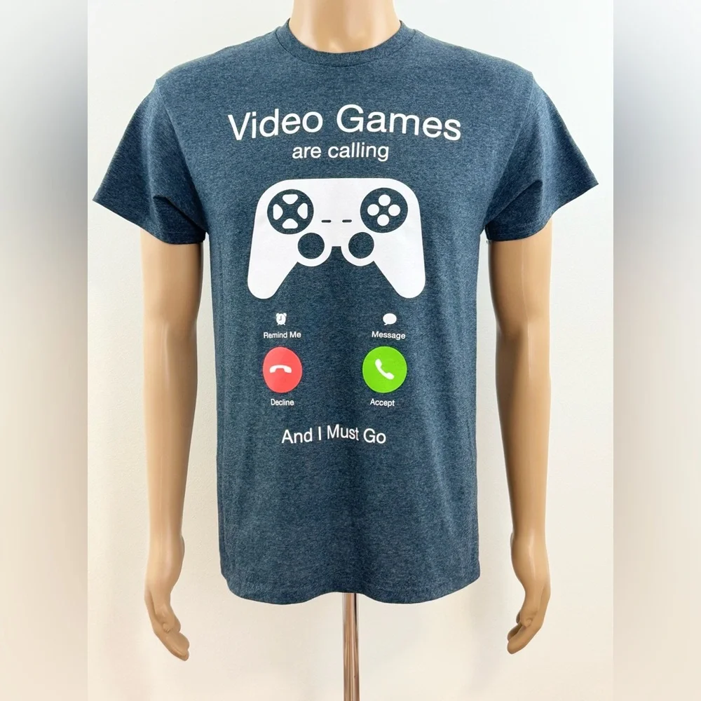 Video Games are Calling And I Must Go, Graphic T-Shirt, Men's Size Medium (Gray) - Picture 1 of 7